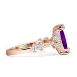 Marquise Halo Beaded Ring Cubic Zirconia 925 Sterling Silver