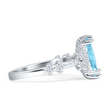 Marquise Halo Beaded Ring Cubic Zirconia 925 Sterling Silver