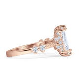Marquise Halo Beaded Ring Cubic Zirconia 925 Sterling Silver
