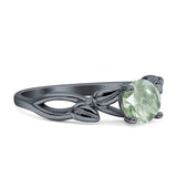 Budding Willow Solitaire Ring Round Natural Green Amethyst Prasiolite 925 Sterling Silver