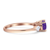 Three Stone Ring Kite Shape Accent Round Cubic Zirconia 925 Sterling Silver