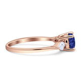 Three Stone Ring Kite Shape Accent Round Cubic Zirconia 925 Sterling Silver