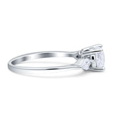 Three Stone Ring Kite Shape Accent Round Cubic Zirconia 925 Sterling Silver