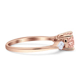 Three Stone Ring Kite Shape Accent Round Cubic Zirconia 925 Sterling Silver