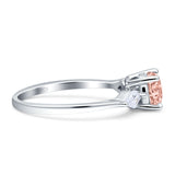 Three Stone Ring Kite Shape Accent Round Cubic Zirconia 925 Sterling Silver
