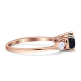 Three Stone Round Natural Black Onyx Two Kite CZ Trio Ring 925 Sterling Silver