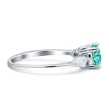 Three Stone Ring Kite Shape Accent Round Cubic Zirconia 925 Sterling Silver