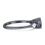 Three Stone Ring Kite Shape Accent Round Cubic Zirconia 925 Sterling Silver