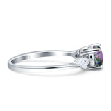 Three Stone Ring Kite Shape Accent Round Cubic Zirconia 925 Sterling Silver