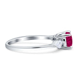 Three Stone Ring Kite Shape Accent Round Cubic Zirconia 925 Sterling Silver