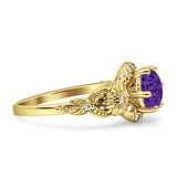 Art Deco Ring Sunflower Design Round Cubic Zirconia 925 Sterling Silver