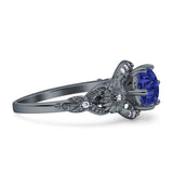 Art Deco Ring Sunflower Design Round Cubic Zirconia 925 Sterling Silver