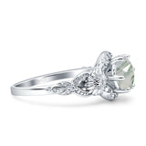 Two Sunflower Design Round Natural Green Moss Agate Ring 925 Sterling Silver