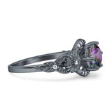 Art Deco Ring Sunflower Design Round Cubic Zirconia 925 Sterling Silver