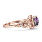 Art Deco Ring Sunflower Design Round Cubic Zirconia 925 Sterling Silver