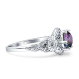 Art Deco Ring Sunflower Design Round Cubic Zirconia 925 Sterling Silver
