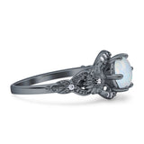 Art Deco Ring Sunflower Design Round Cubic Zirconia 925 Sterling Silver