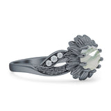 Sunflower Ring Infinity Twisted Round Natural Green Moss Agate 925 Sterling Silver