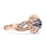 Sunflower Ring Infinity Twisted Round Natural Rutilated Quartz 925 Sterling Silver
