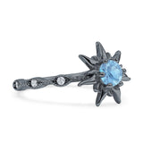 Sun Ring Round Natural Aquamarine 925 Sterling Silver