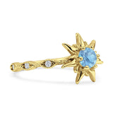 Sun Ring Round Natural Aquamarine 925 Sterling Silver