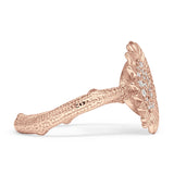 Sunflower Hammered Design Engagement Ring Cubic Zirconia 925 Sterling Silver