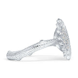 Sunflower Hammered Design Engagement Ring Cubic Zirconia 925 Sterling Silver