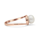 Art Deco Round Wedding Ring Simulated Pearl 925 Sterling Silver