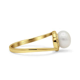 Art Deco Round Wedding Ring Simulated Pearl 925 Sterling Silver