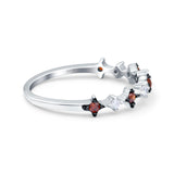 Half Eternity Ring Wedding Engagement Band Round Simulated Garnet Cubic Zirconia 925 Sterling Silver (3.5mm)