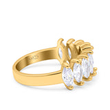 Half Eternity Marquise Ring Wedding Engagement Band Simulated Cubic Zirconia 925 Sterling Silver (7mm)