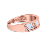 Half Eternity Ring Wedding Engagement Band Triangle White Opal Simulated Cubic Zirconia 925 Sterling Silver