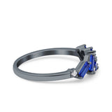 Half Eternity Baguette Ring Band Simulated Blue Sapphire CZ 925 Sterling Silver (5mm)
