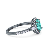 Halo Oval Art Deco Wedding Engagement Ring Simulated Cubic Zirconia 925 Sterling Silver
