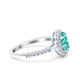 Halo Oval Art Deco Wedding Engagement Ring Simulated Cubic Zirconia 925 Sterling Silver
