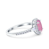 Halo Oval Art Deco Wedding Engagement Ring Simulated Cubic Zirconia 925 Sterling Silver