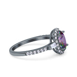 Halo Oval Art Deco Wedding Engagement Ring Simulated Cubic Zirconia 925 Sterling Silver