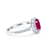 Halo Oval Art Deco Wedding Engagement Ring Simulated Cubic Zirconia 925 Sterling Silver