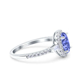 Halo Oval Art Deco Wedding Engagement Ring Simulated Cubic Zirconia 925 Sterling Silver