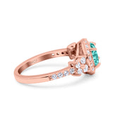 Halo Art Deco Wedding Engagement Bridal Ring Round Simulated Cubic Zirconia 925 Sterling Silver