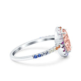 Oval Art Deco Multiple Color Wedding Bridal Ring Simulated Cubic Zirconia 925 Sterling Silver