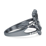 Owl Black Spinel Eye Ring Cubic Zirconia 925 Sterling Silver