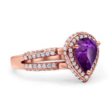 Vintage Style Pear Halo Engagement Ring Cubic Zirconia 925 Sterling Silver