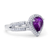 Vintage Style Pear Halo Engagement Ring Cubic Zirconia 925 Sterling Silver