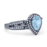 Vintage Style Pear Halo Engagement Ring Cubic Zirconia 925 Sterling Silver