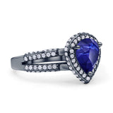 Vintage Style Pear Halo Engagement Ring Cubic Zirconia 925 Sterling Silver