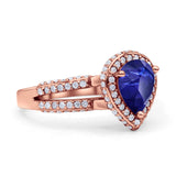 Vintage Style Pear Halo Engagement Ring Cubic Zirconia 925 Sterling Silver