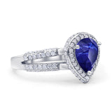 Vintage Style Pear Halo Engagement Ring Cubic Zirconia 925 Sterling Silver