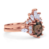 Art Deco Oval Natural Smoky Quartz Engagement Ring Bridal Set