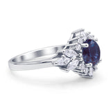 Art Deco Round Lab Alexandrite Engagement Ring With CZ Accents